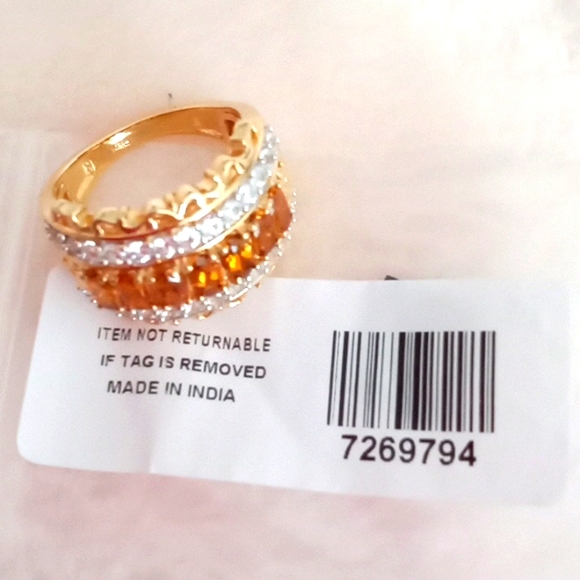 TANZANIAN NATURAL GOLDEN TOURMALINE, NATURAL WHITE ZIRCON RING - Picture 8 of 9